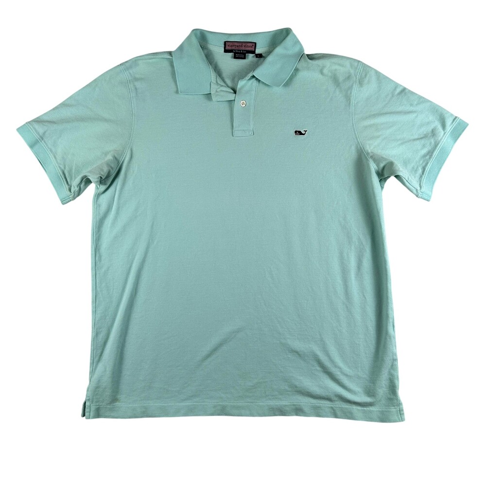 Vineyard Vines Polo Shirt Mens Large Mint Green Whale Logo Cotton Golf Preppy